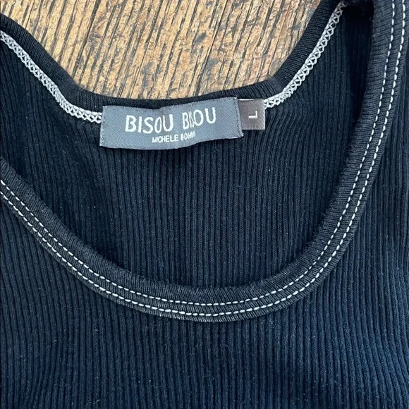 Bisou Bisou Black Ribbed Tank Top 69 SPARKLE APPLIED TANK ( fits small) - Picture 3 of 6